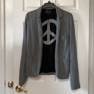 Y2K Grey Peace Sign Cotton Sweatshirt Blazer Jacket